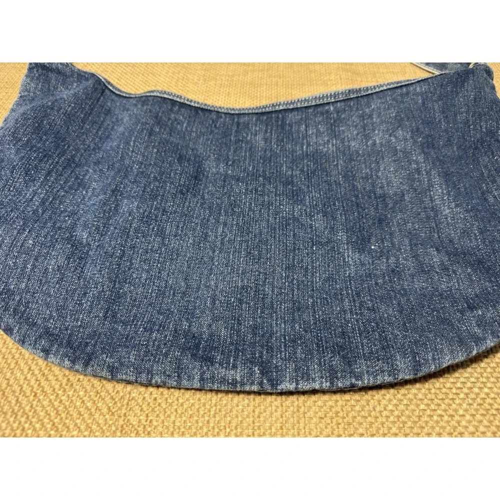 Vtg Denim Y2K Crossbody Hobo Bag Multipocket Zipper Pockets Purse 90s Retro Jean
